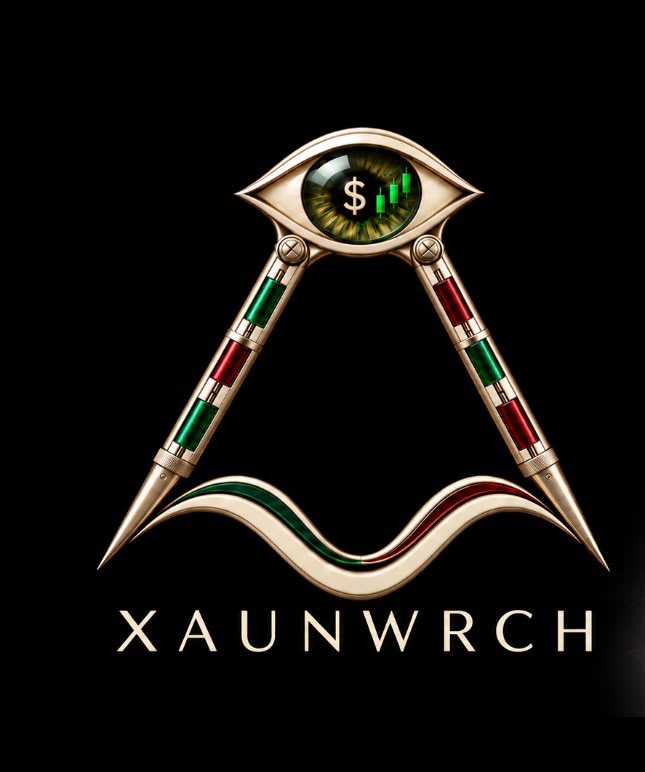 Logo XAUNWRCH: un ojo con velas de trading y un compás dorado, verde y rojo
